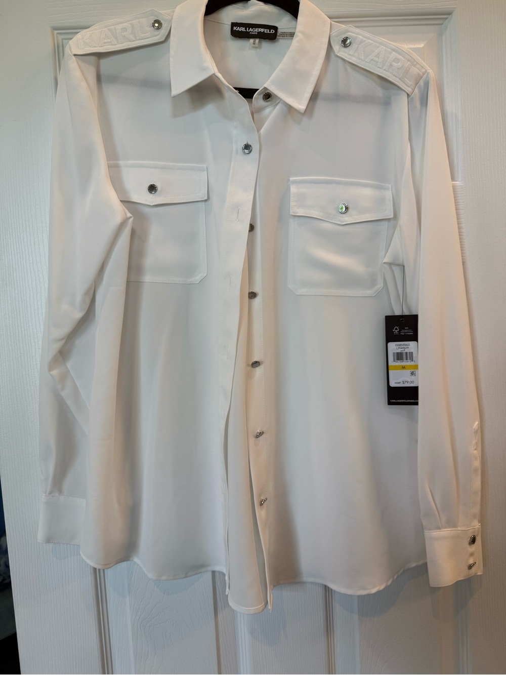 Karl Lagerfeld White Military-Style Button Up Shirt